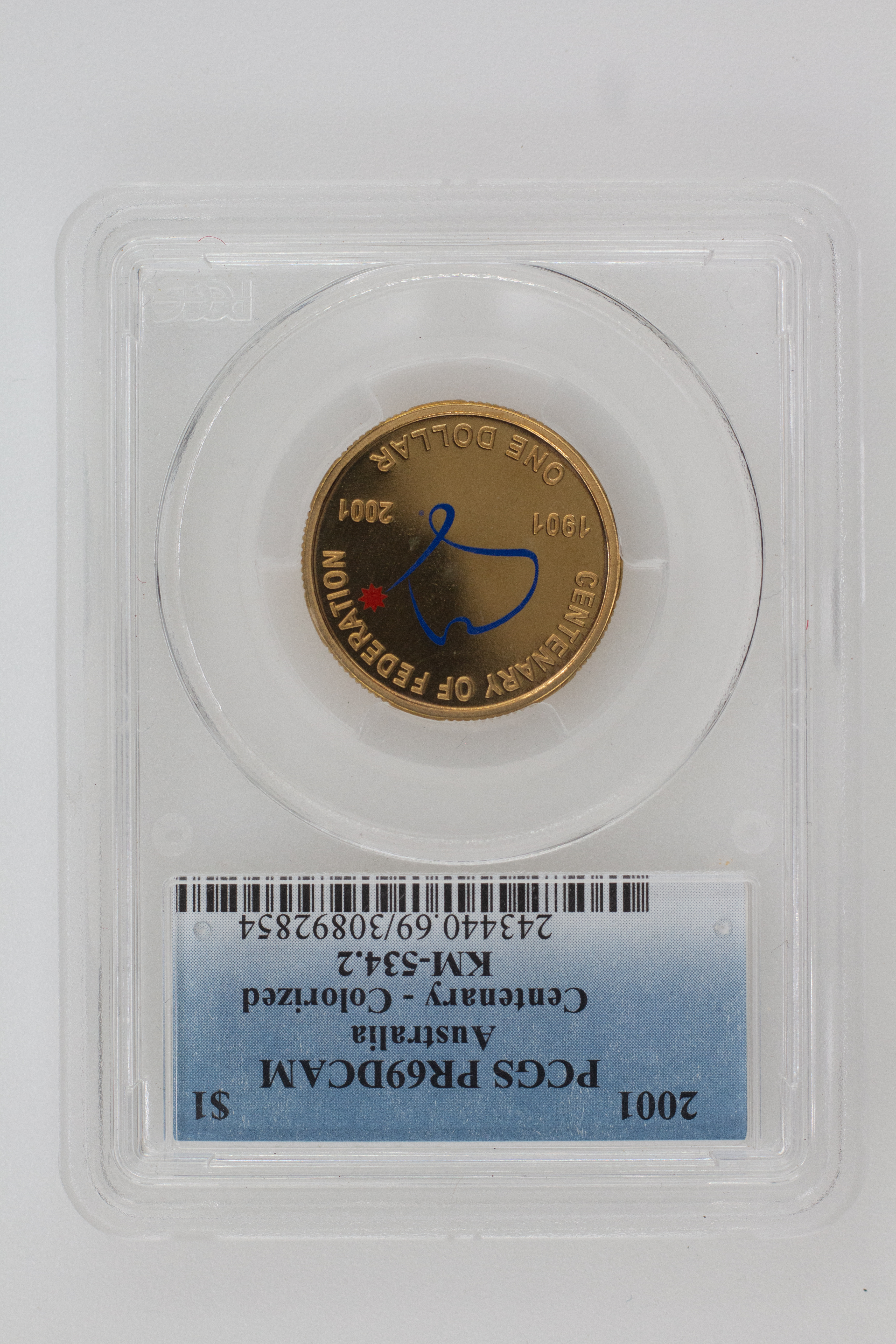 2001 Australia One Dollar, $1 Centenary-Colorized PCGS - PR69DCAM -854