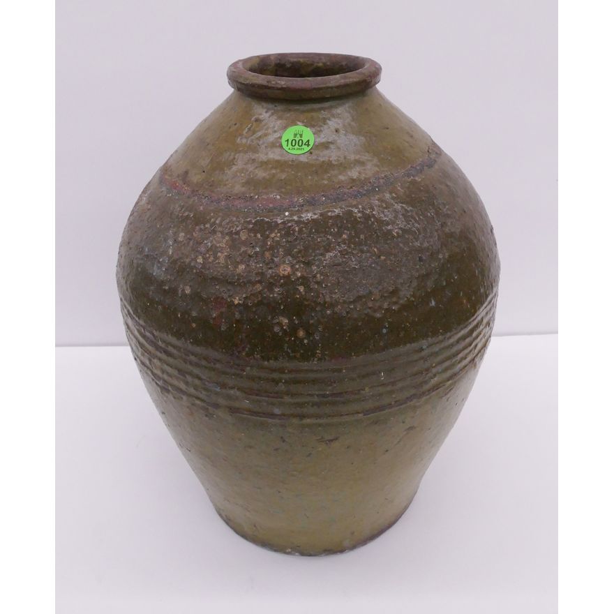 Japanese Meiji Green Provincial Small Jar- 13.5x10''