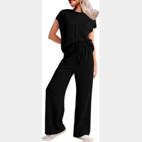 SHEWIN WOMEN'S 2 PIECE OUTFITS LOUNGE SETS CASUAL CAP SLEEVE PULLOVER TOPS MATCHING DRAWSTRING WIDE LEG PANTS TRACKSUIT SET, 2XL