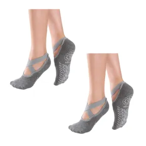 Non Slip Yoga Socks Anti Skid Socks for Pilates Barre Dance 2 Pack Grey Women |