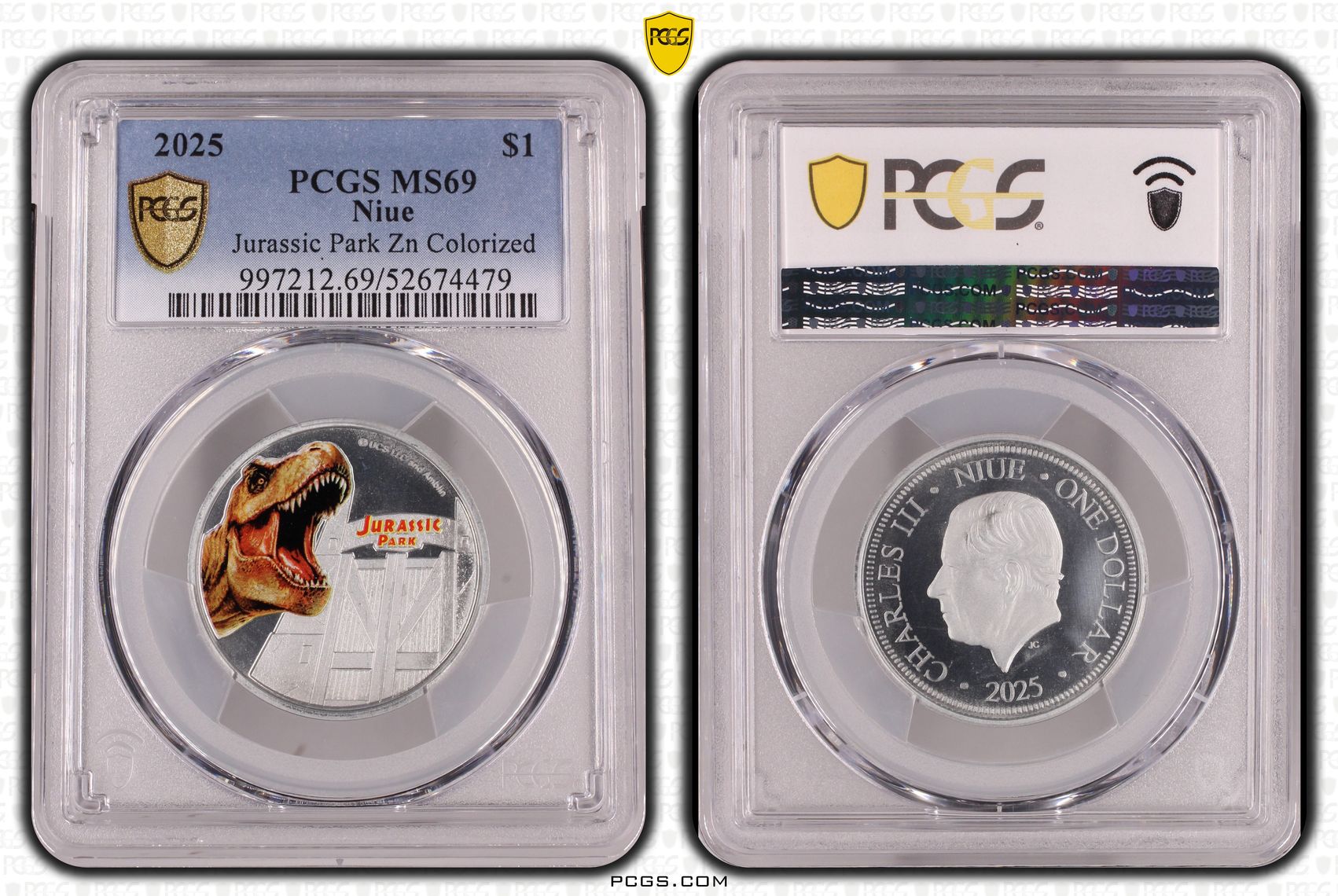 237 · Niue, Jurassic Park Zn Colorized, One Dollar, 2025, PCGS MS69