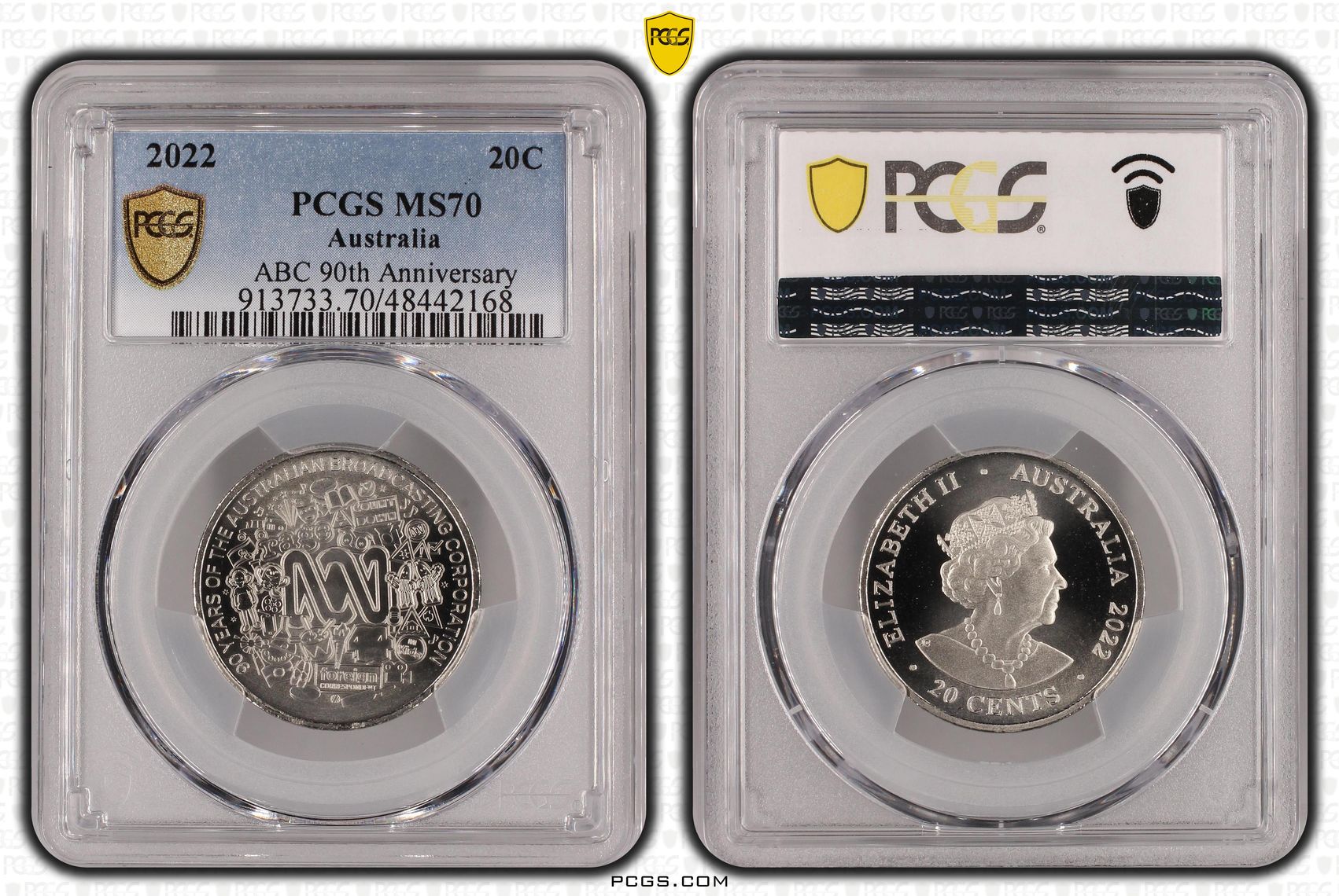 ABC 90th Anniversary, Twenty Cent, 2022, PCGS MS70