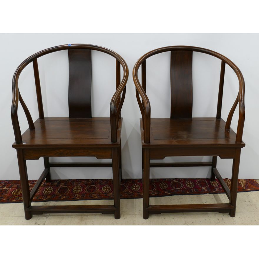 Pair Antique Chinese Rosewood Horseshoe Chairs 40''x27''x19''
