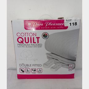 PURE PLEASURE - COTTON QUILT - FITTED ELECTRIC BLANKET W/ SKIRT - WHITE - DOUBLE
