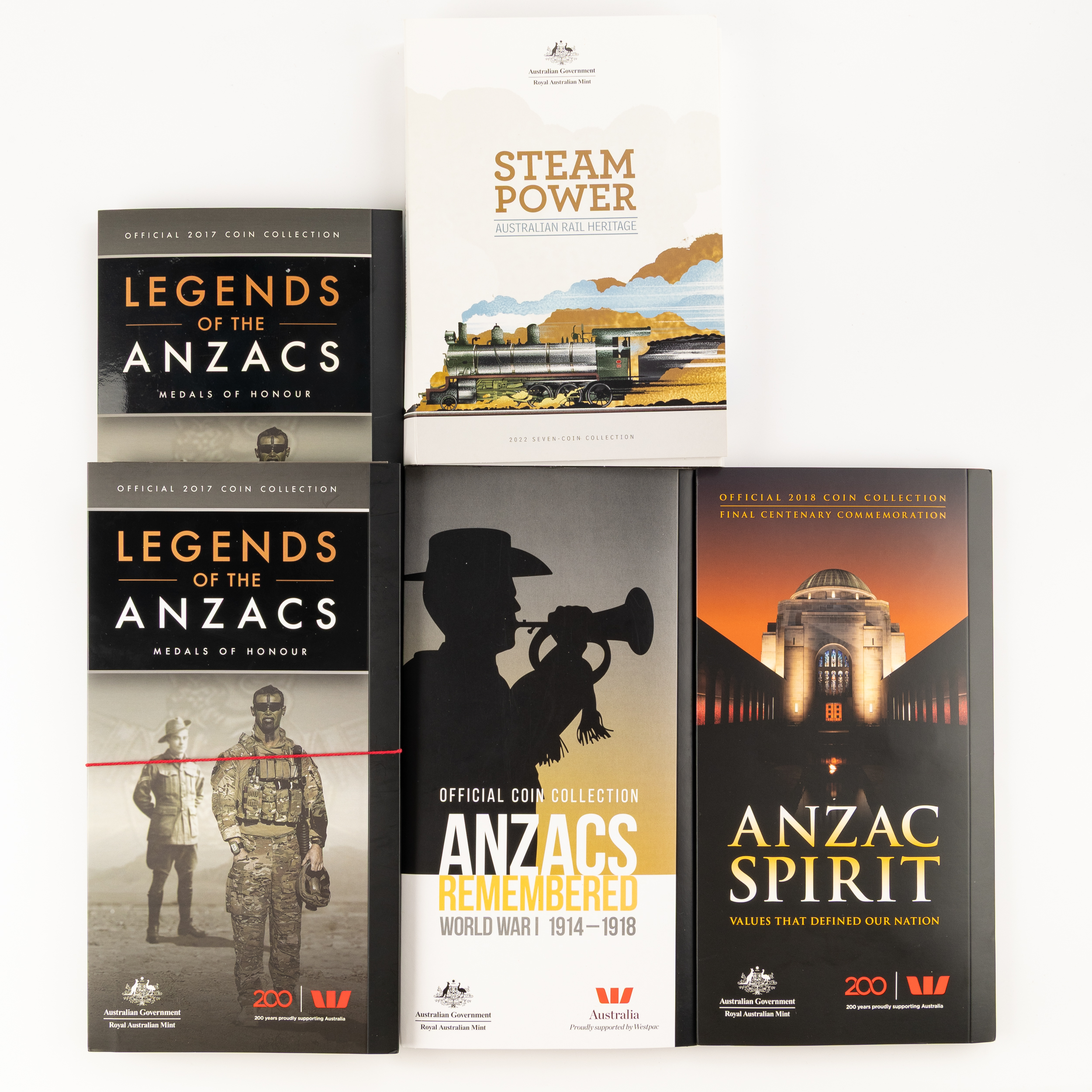 Elizabeth II, RAM - Steam Power Australian Rail Heritage, ANZACS Spirit, Fifty Cents, 2015, 2017, 2018, 2022, UNC