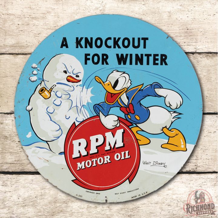 24" 1940 RPM Motor Oil w/ Donald Duck Single Sided Metal Sign TAC 8
