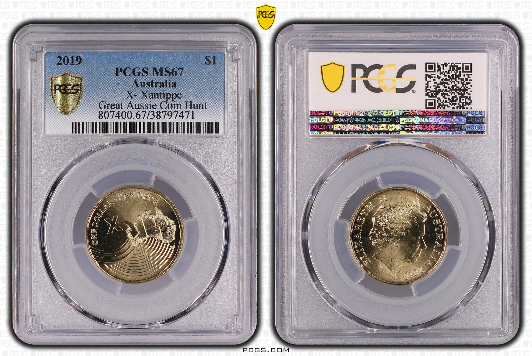435 · 2019 Australia One Dollar, $1 X - Xantippe Great Aussie Coin Hunt PCGS - MS67 POP 4/0 -471