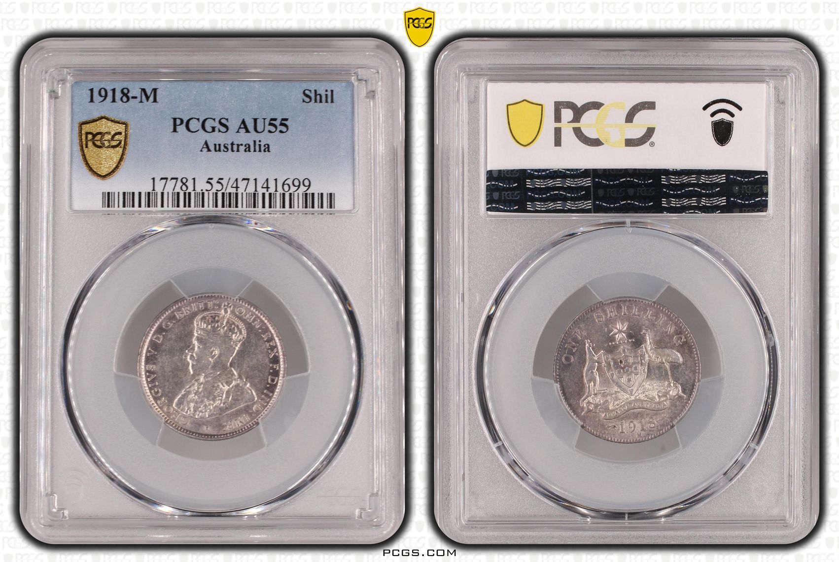 Shilling, 1918-M, PCGS AU 55