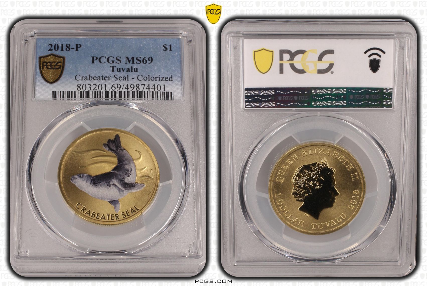 Crabeater Seal - Colorized POP 10/0, One Dollar, 2018-P, PCGS MS69