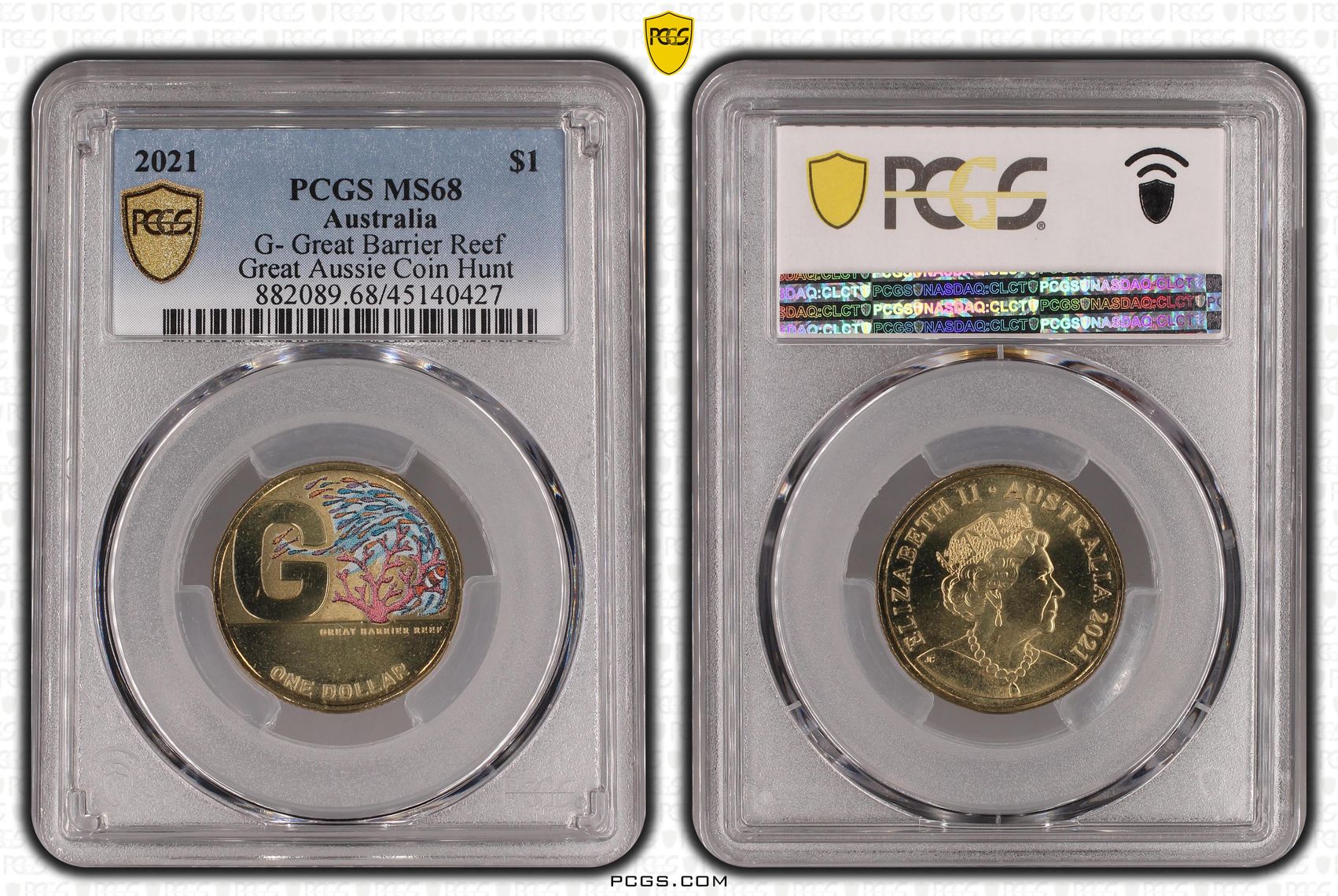 2021 Australia One Dollar, $1 G- Great Barrier Reef Great Aussie Coin Hunt PCGS - MS68 POP 1/0 -427