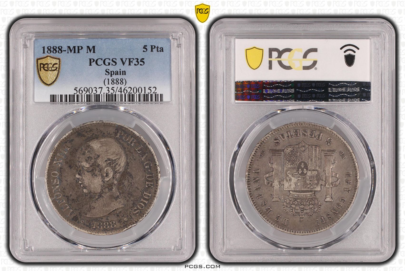 Spain, -1888, Five Pesetas, 1888-MP, PCGS VF35