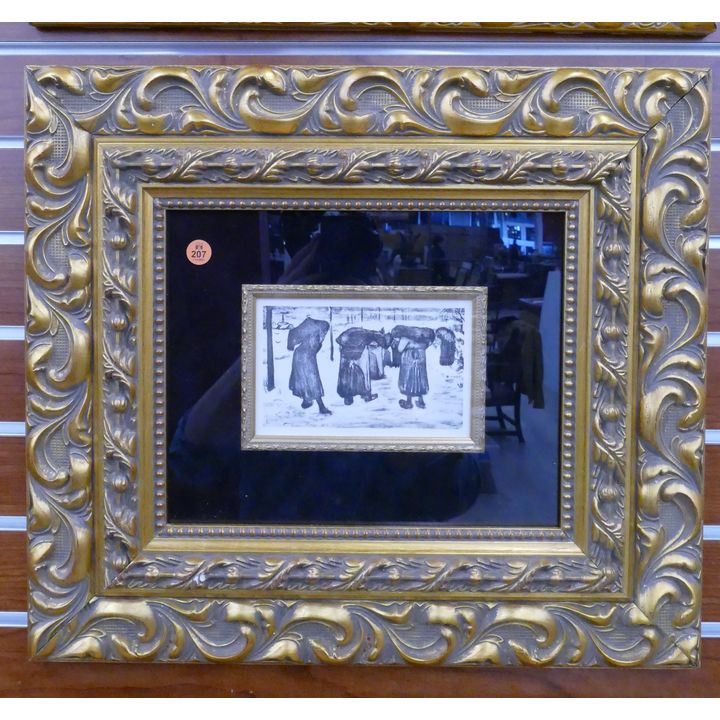 Vincent Van Gogh 'Dans Le Borinage' Engraving on Wove Paper w/ COA in Ornate Gallery Frame- 18x20''