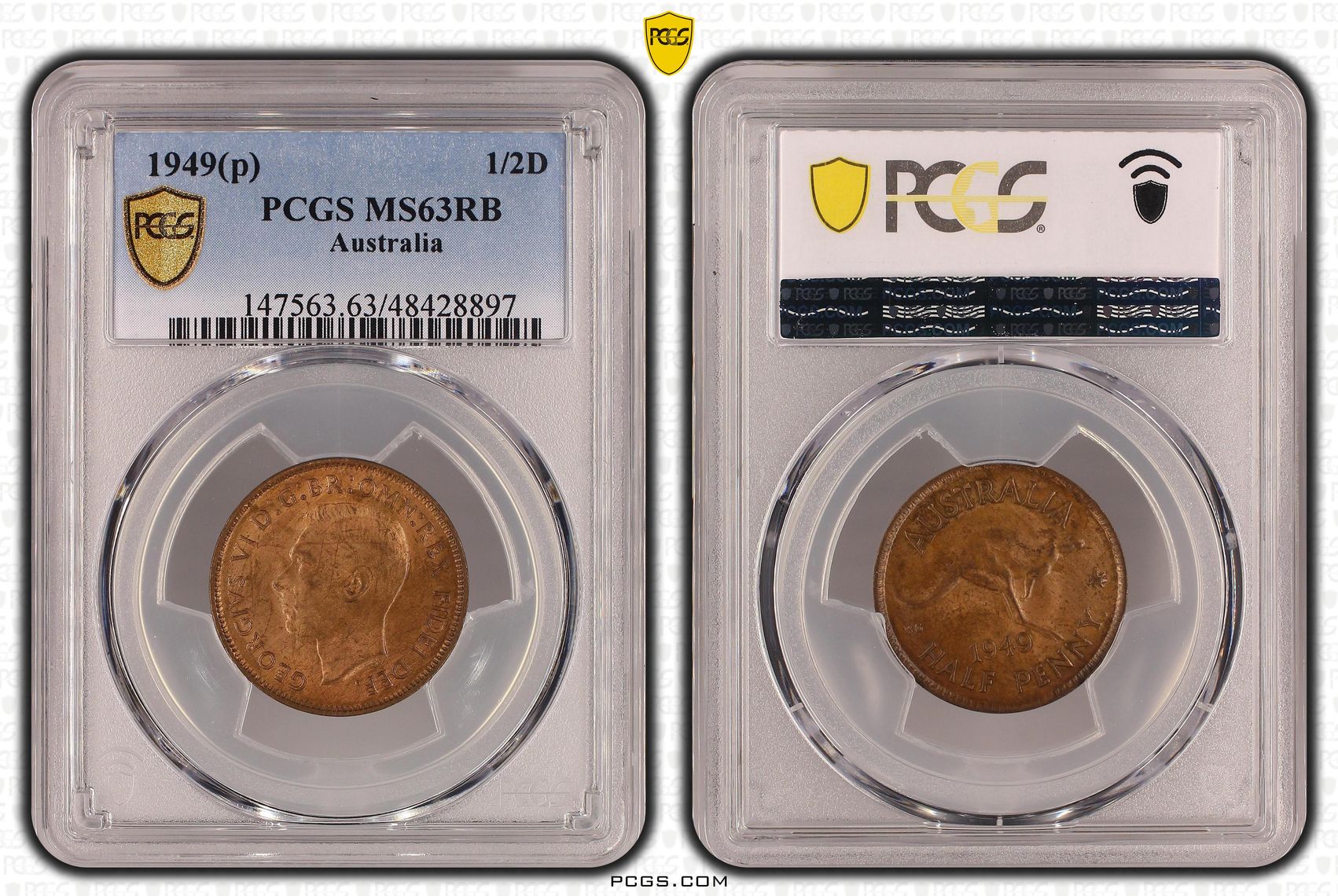 Halfpenny, 1949(p), PCGS MS 63RB