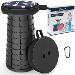 25X25X45CM ALEVMOOM TELESCOPING STOOL WITH CUSHION, COLLAPSIBLE RETRACTABLE MORE STURDY CAPACITY 440IB, PORTABLE CAMPING ADJUSTABL