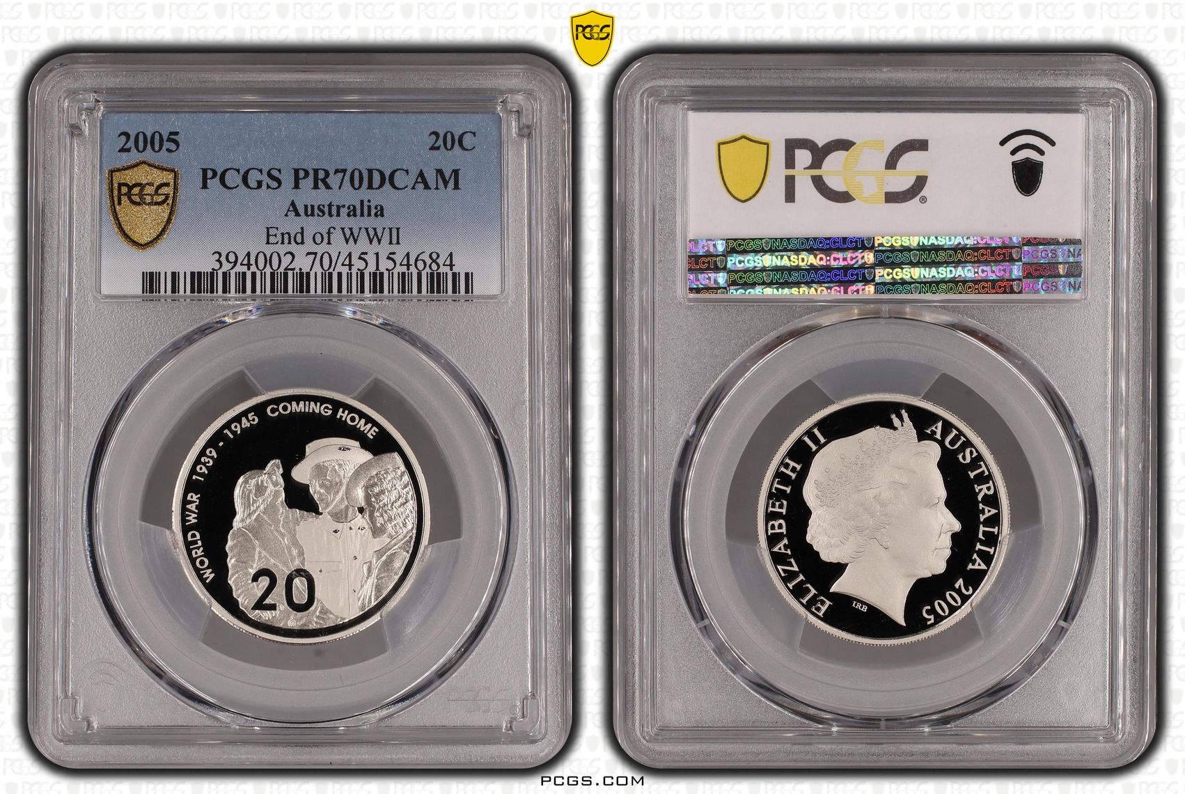 Elizabeth II, End of WWII, Twenty Cent, 2005, PCGS PR 70DCAM