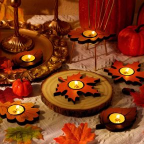 MARSUI 6 PCS FALL CANDLE HOLDERS WITH 10 WHITE CANDLE THANKSGIVING CENTERPIECES FOR TABLE MAPLE CANDLE HOLDERS TEALIGHT CANDLE HOL