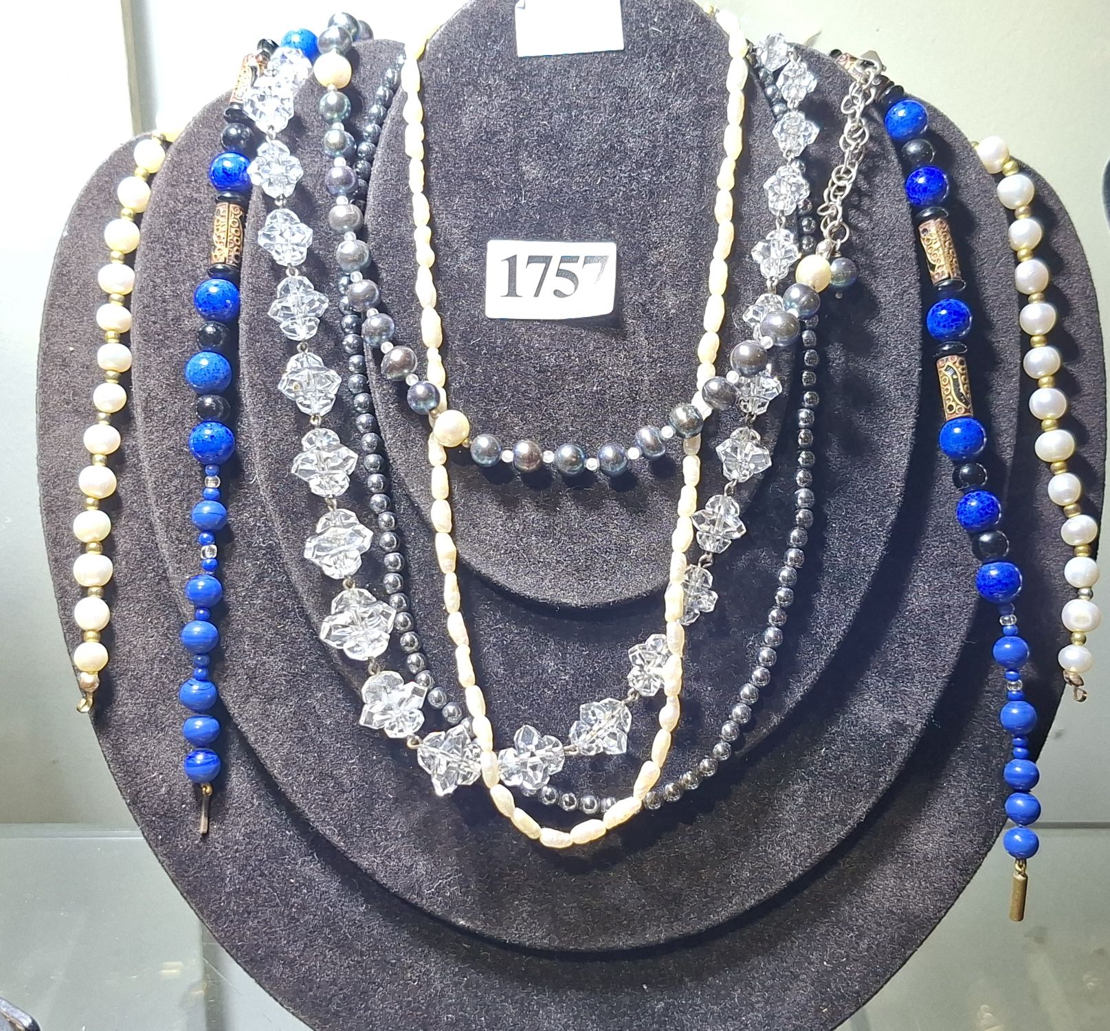PEARL CRYSTAL AND BLUE BEAD NECKLACES