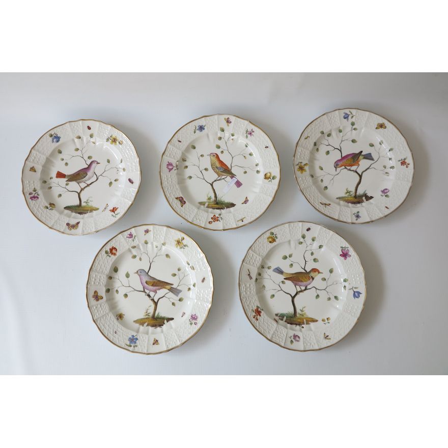 SET OF 5 19TH CENTURY MEISSEN HAND PAINTED PLATES, Augustus Rex mark