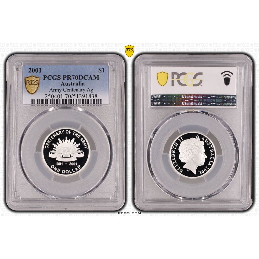 Army Centenary Ag, POP 18/0, One Dollar, 2001, PCGS PR70DCAM