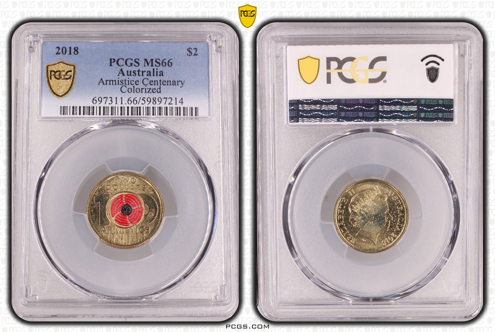 Armistice Centenary Colorized, Two Dollar, 2018, PCGS MS66