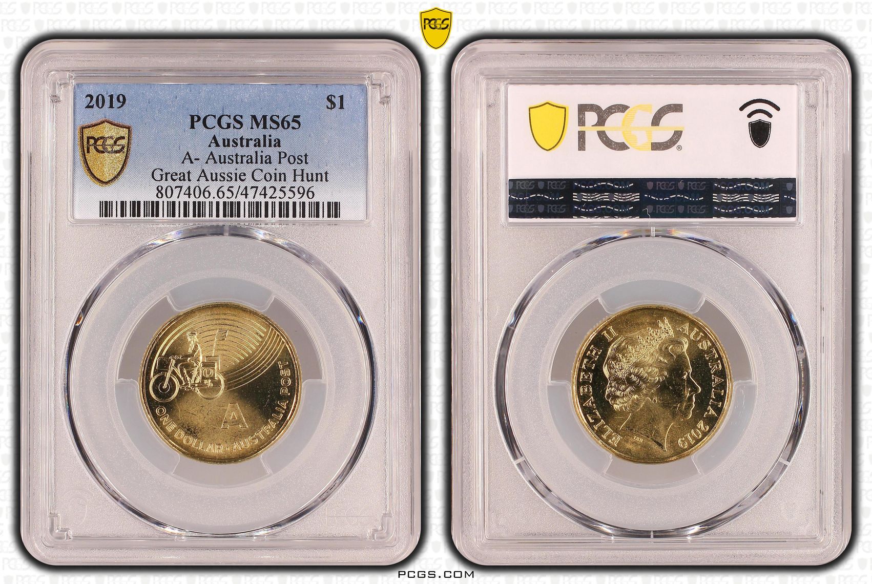 Elizabeth II, A- Australia Post Great Aussie Coin Hunt, One Dollar, 2019, PCGS MS65