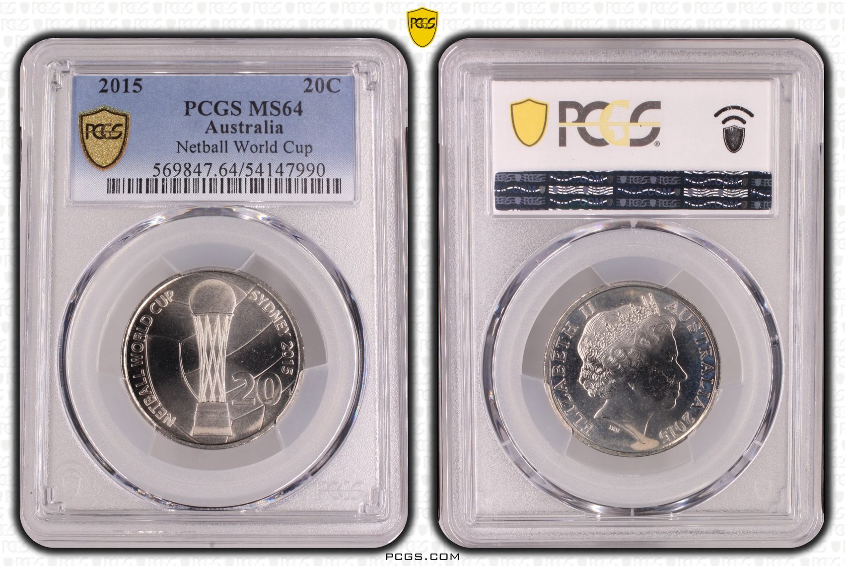 Netball World Cup, Twenty Cent, 2015, PCGS MS64