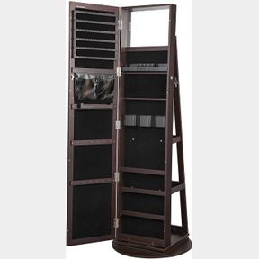NEW JEWELRY ORGANIZER CABINET MIRROR 360 ROTATING ARMOIRE (BROWN) 122721**