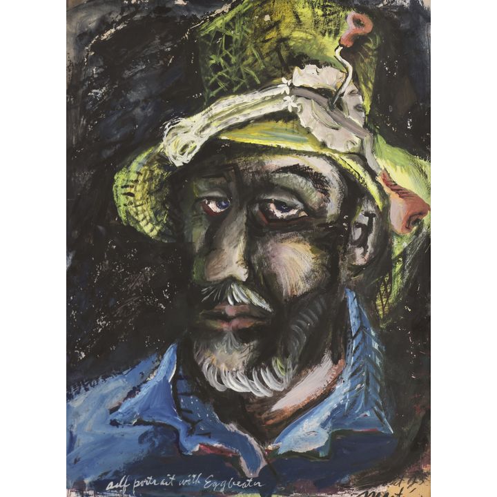 James Martin ''Self Portrait with Eggbeater'' Gouache