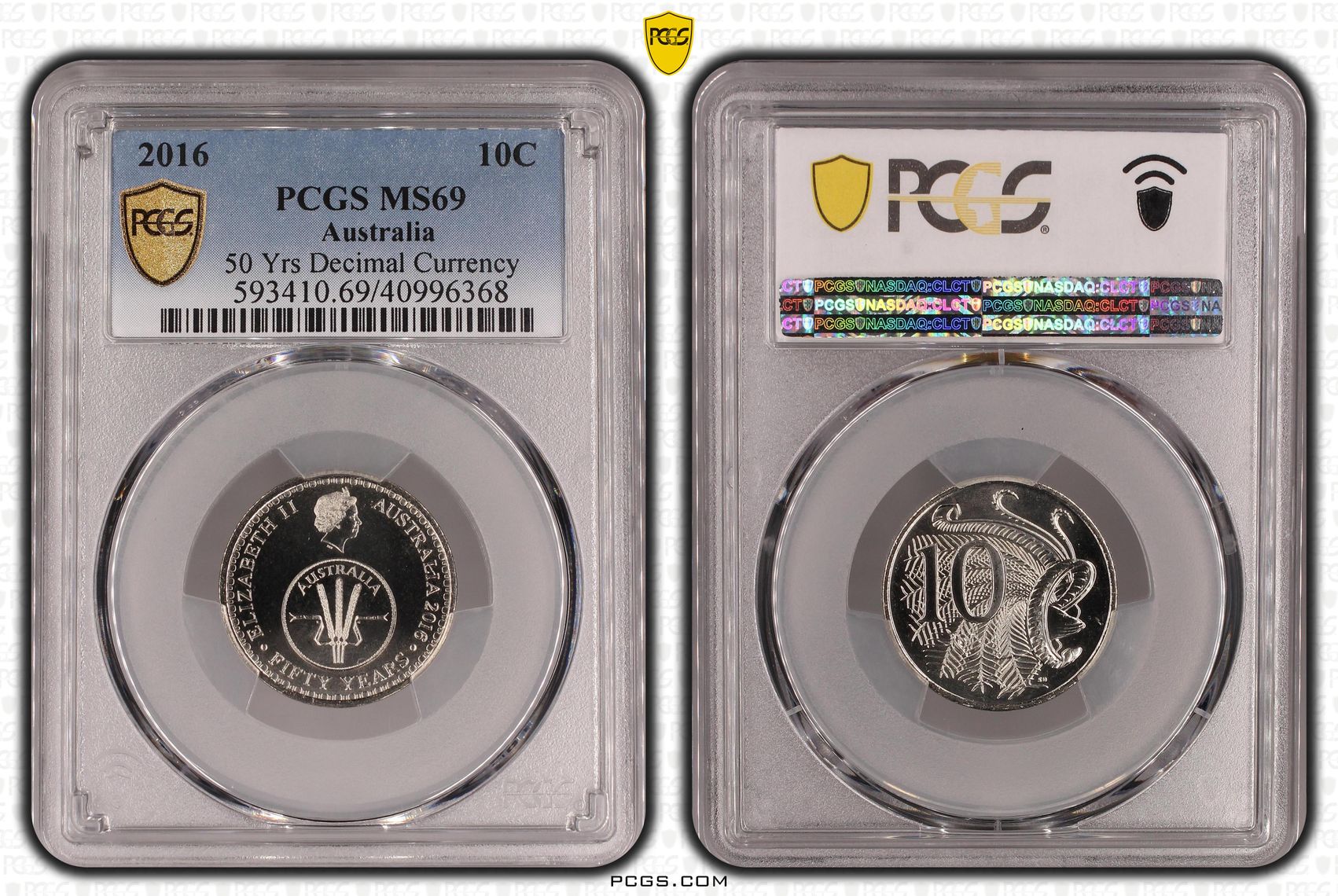 285 · 50 Yrs Decimal Currency, Ten Cent, 2016, PCGS MS69