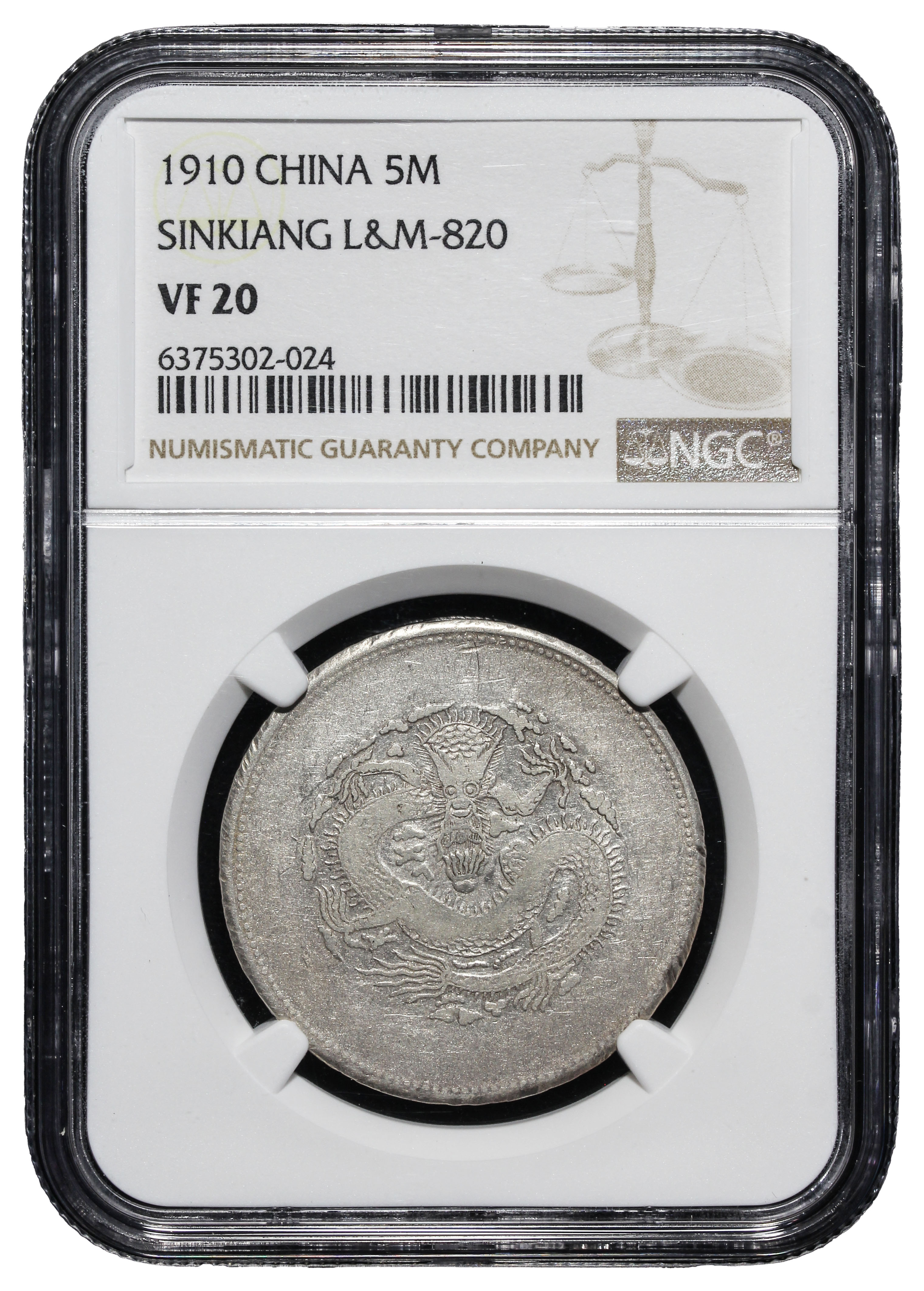 China, Sinkiang, 1910, 5 Mace, NGC VF20. | Unique World Coin Sdn Bhd