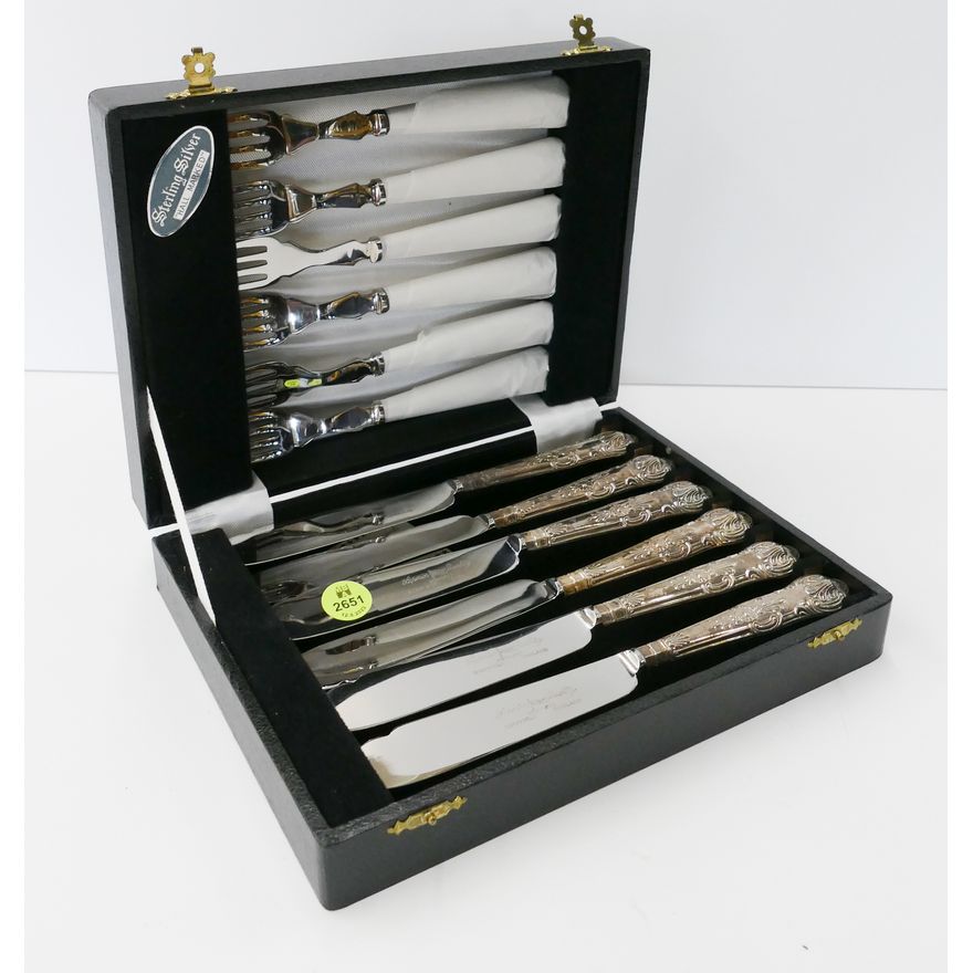 English Sterling Handled Fruit Set in Case