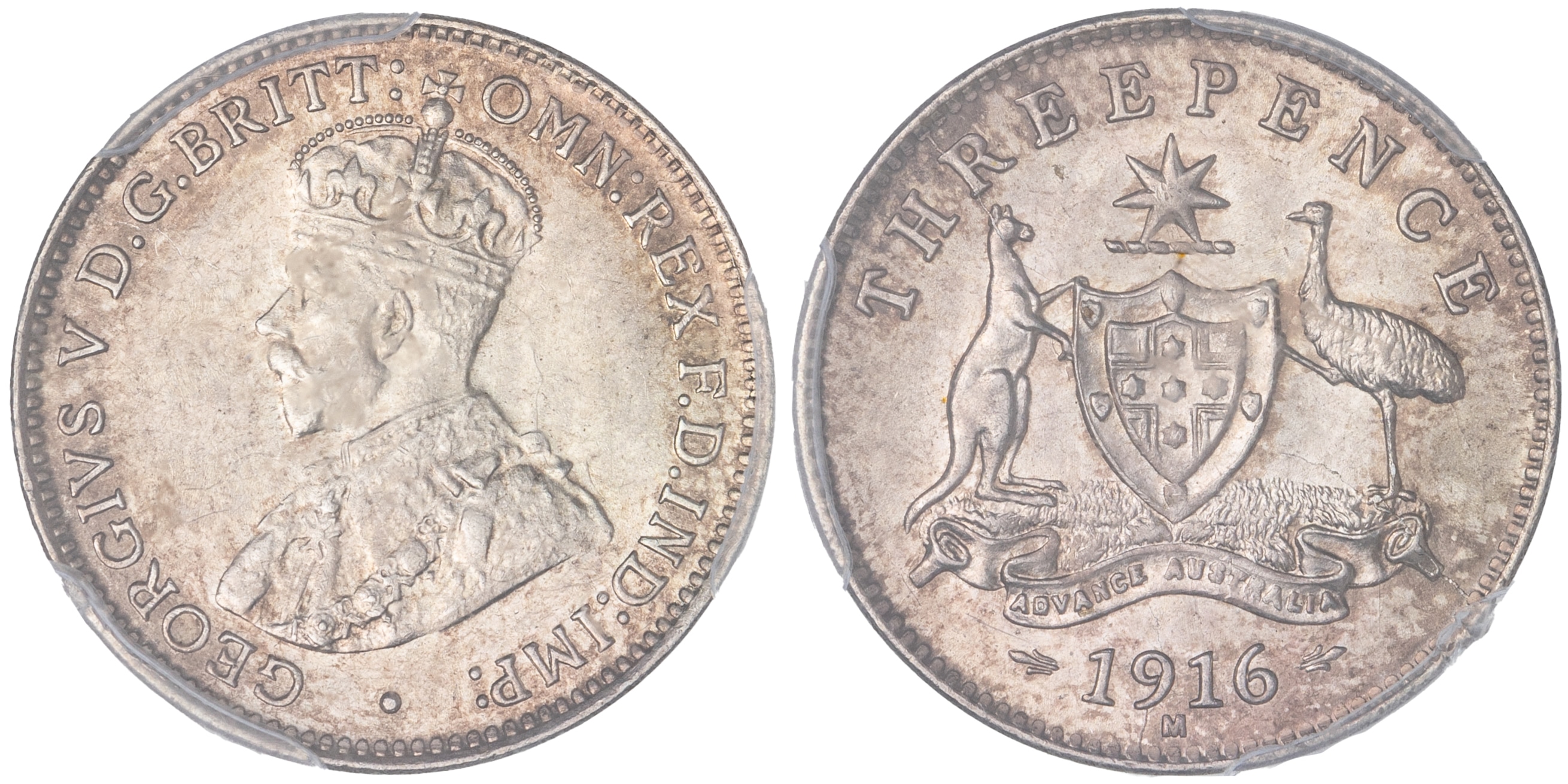George V, Threepence, 1916-M, PCGS MS64