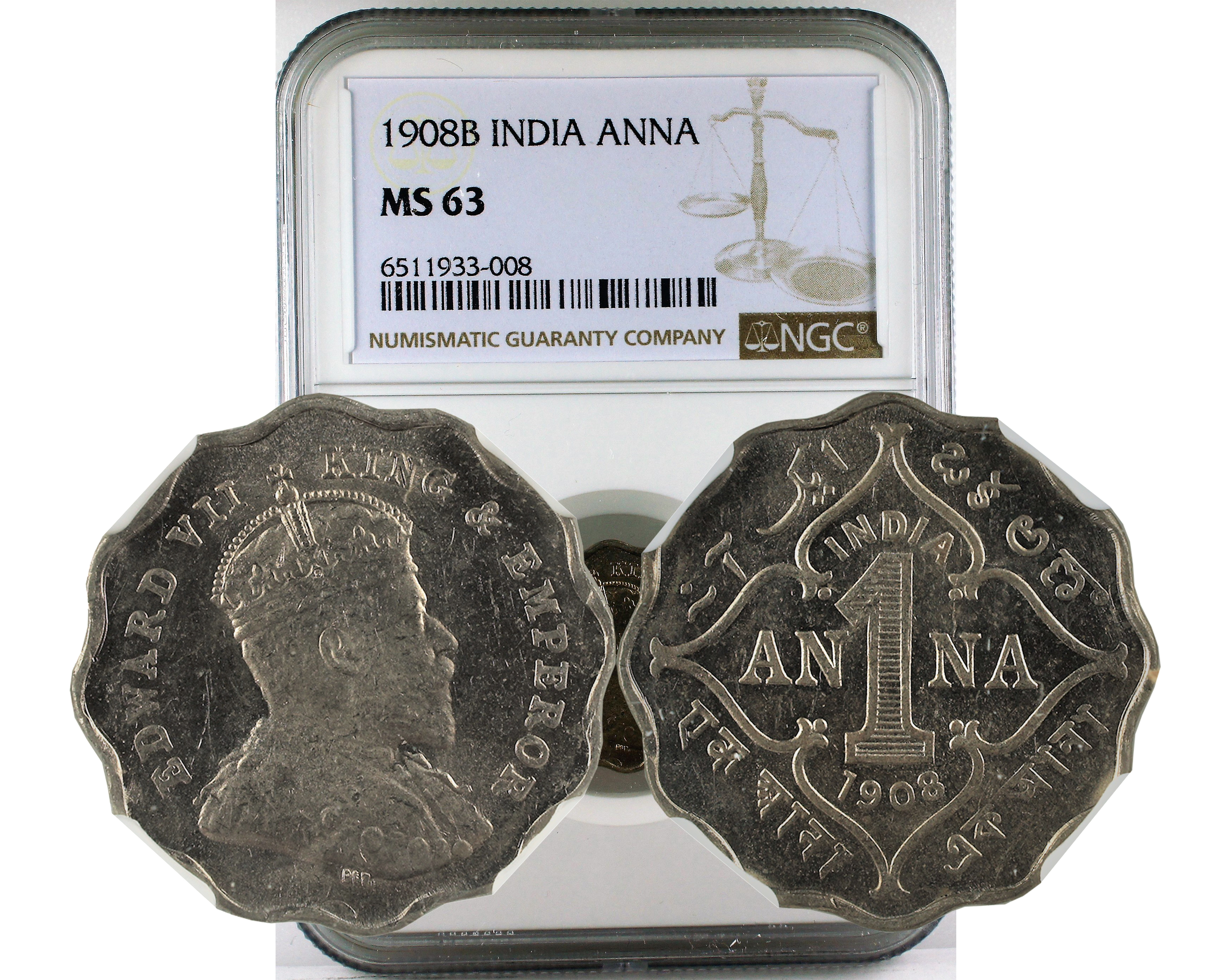 1908B INDIA ANNA MS 63