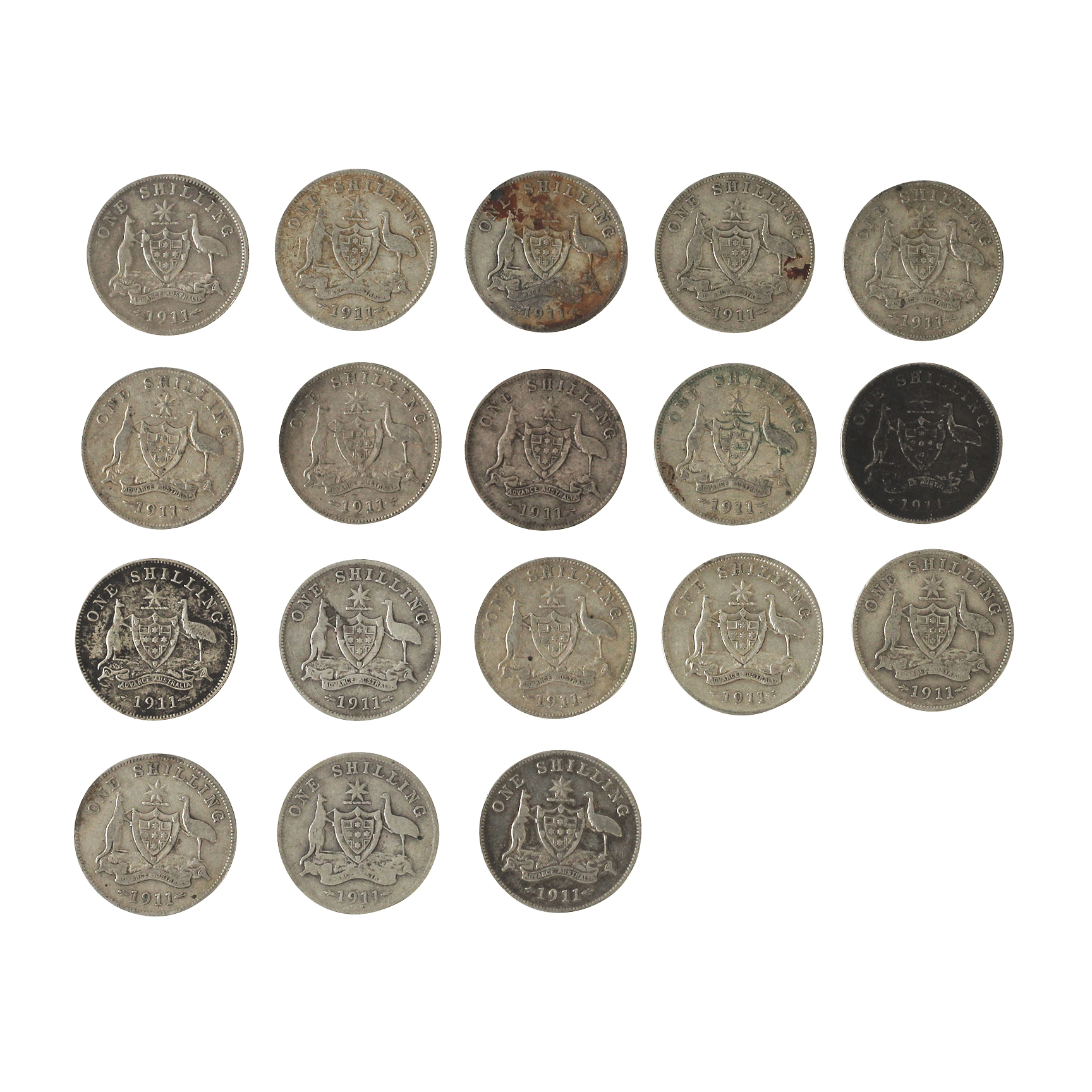 Group, Shillings, 1911, VG-F