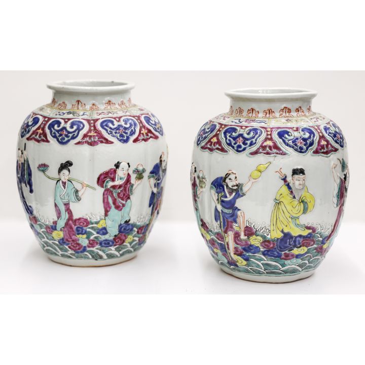 Pair Chinese Molded Porcelain Immortal Vases