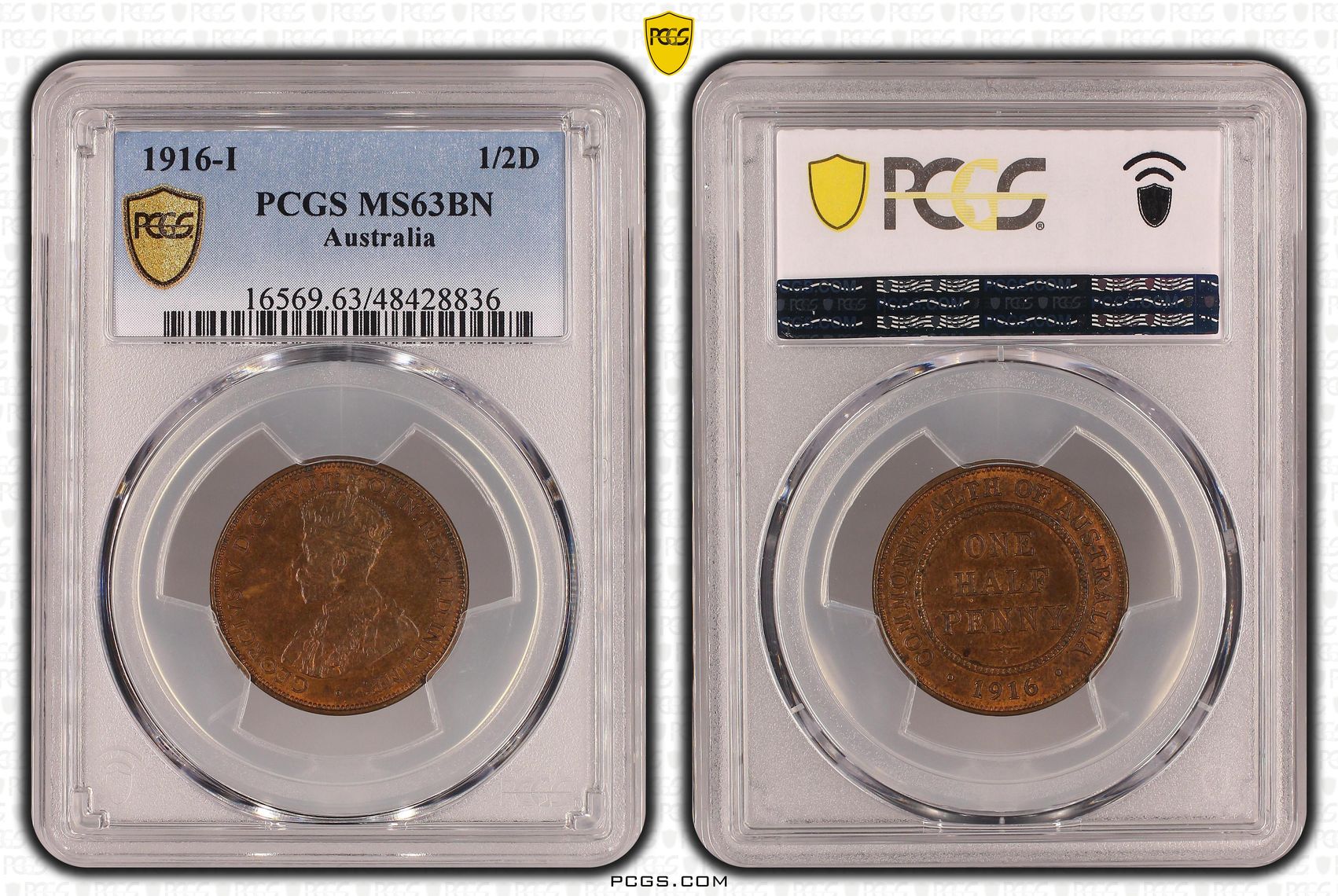 George V, Halfpenny, 1916-I, PCGS MS63BN