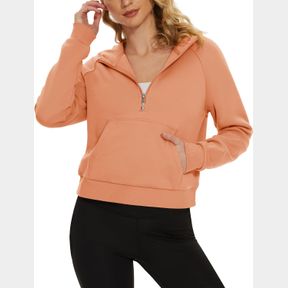 MAGCOMSEN WOMEN'S HALF ZIP CROPPED SWEATSHIRTS FLEECE LINED HOODIE QUARTER ZIP PULLOVER ACTIVEWEAR SWEATER WITH POCKETS, XL