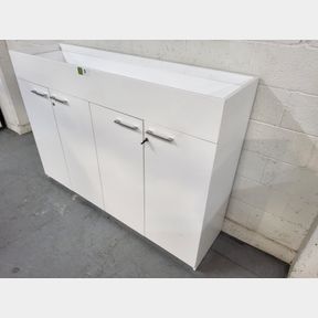 Wooden 4 door lockable storage cupboard with plastic plant top insert