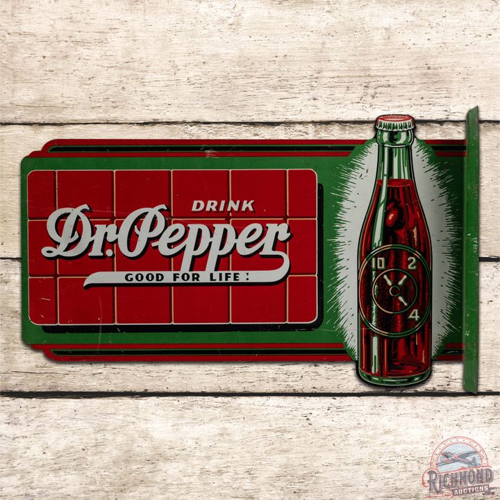 Drink Dr. Pepper "Good for Life!" Die Cut Double Sided Tin Flange Sign