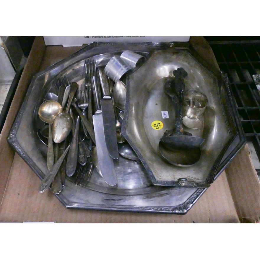Box Antique Grape Silverplate Flatware Etc