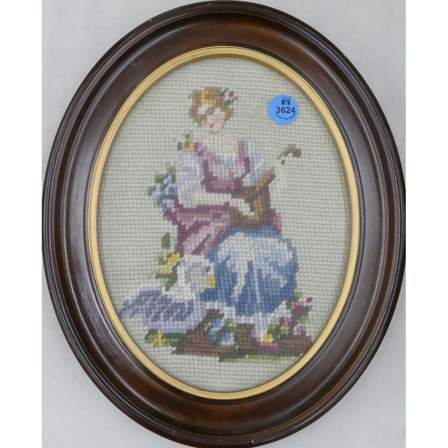 Vintage Oval Needlework Framed 11''