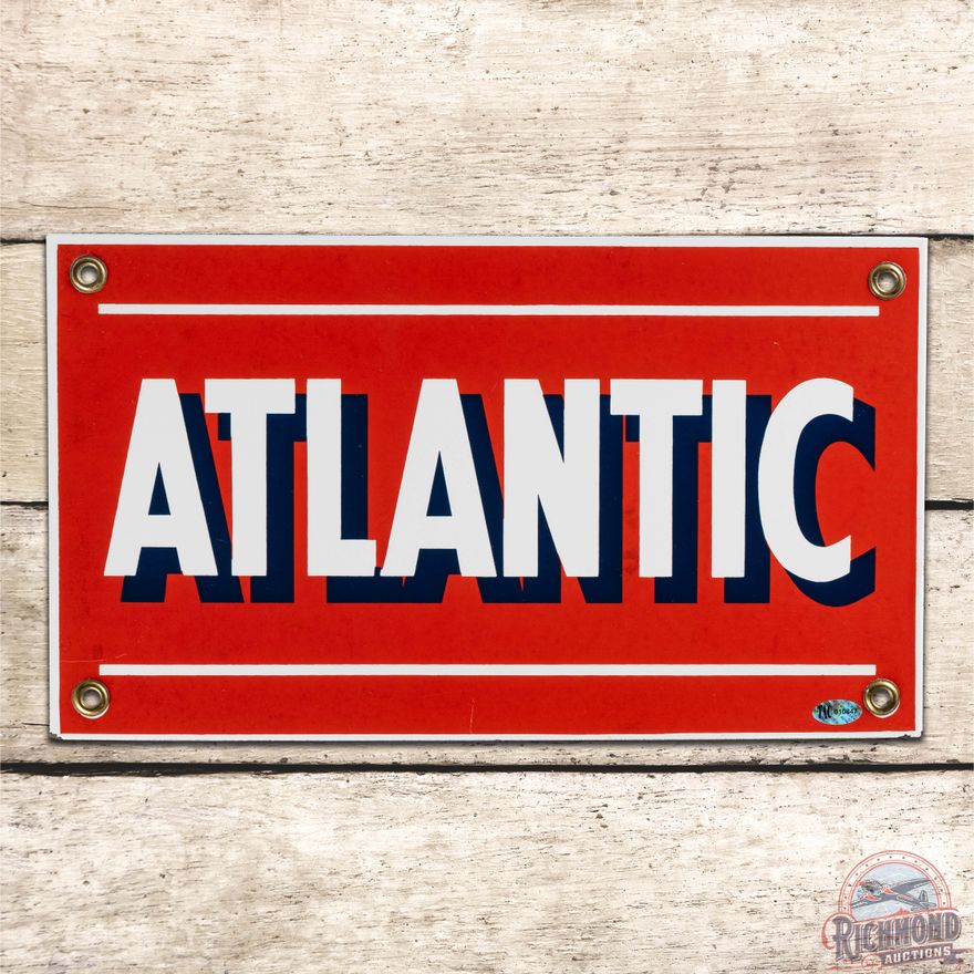 Outstanding Atlantic Gasoline Single Sided Porcelain Pump Plate Sign