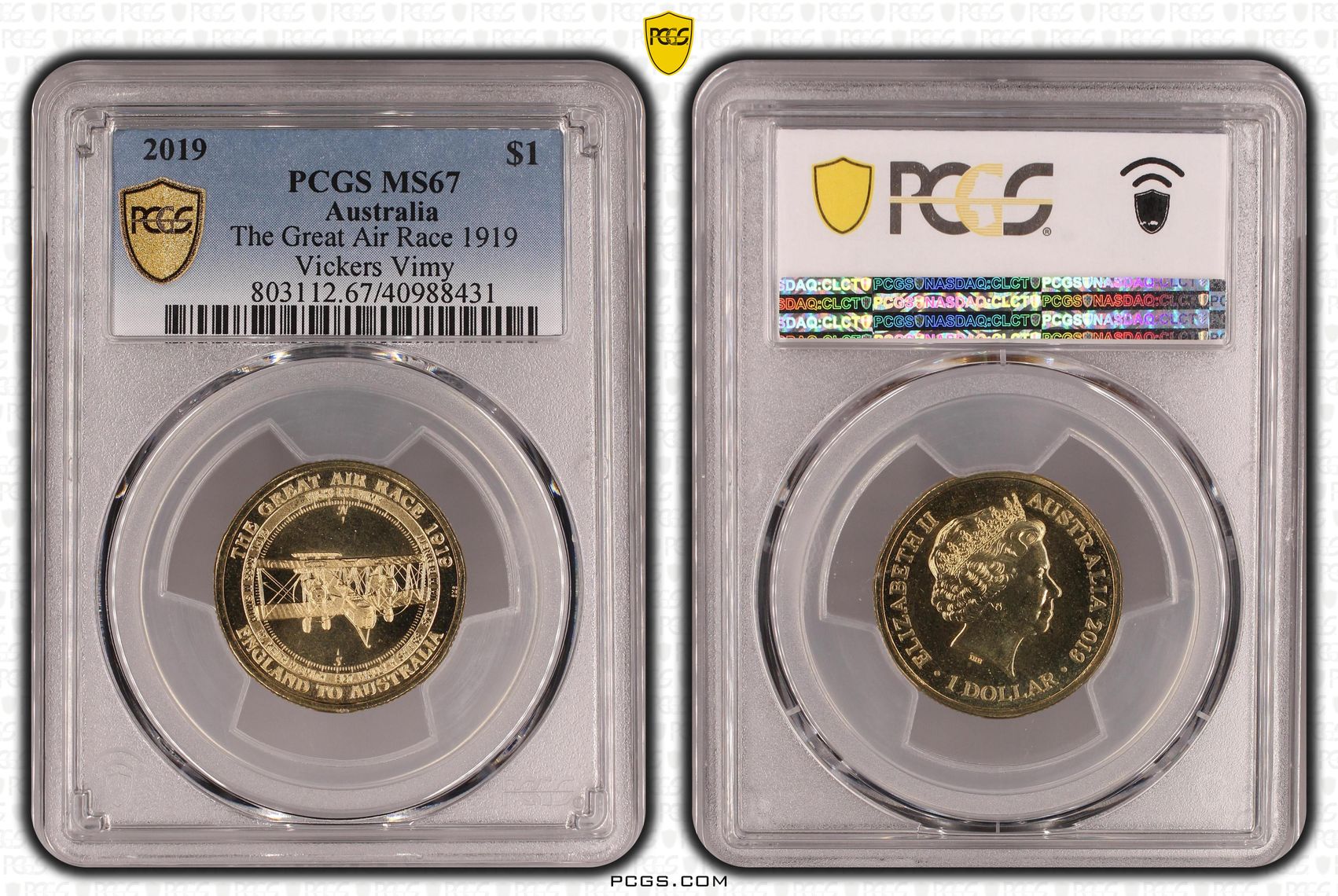 409 · 2019 Australia One Dollar, $1 The Great Air Race 1919 Vickers Vimy PCGS - MS67 -431
