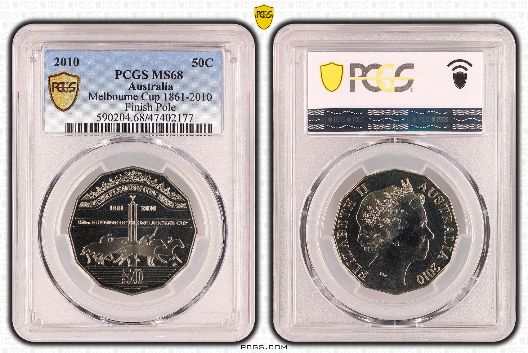 Melbourne Cup 1861-2010 Finish Line, Fifty Cent, 2010, PCGS MS 68
