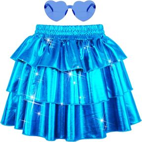 MODAFANS GIRLS SPARKLE METALLIC SKIRT 3-LAYER RUFFLE SHINY DANCE SCOOTER SKIRT FOR GIRLS