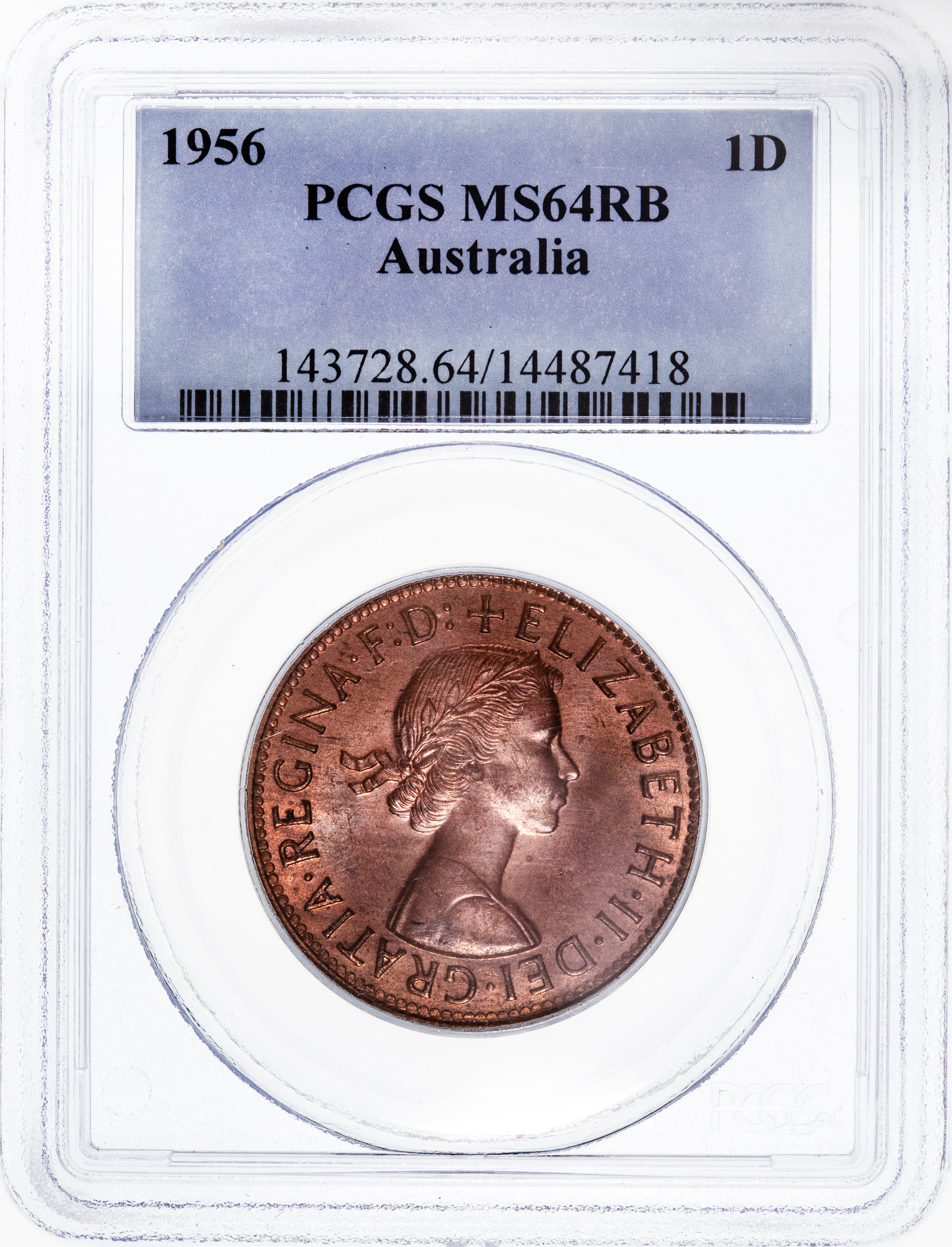One Penny, 1956, PCGS MS64RB