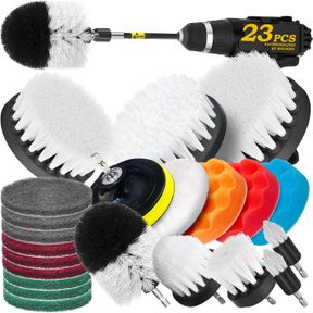 HOLIKME 20PIECE DRILL BRUSH ATTACHMENTS SET, WHITE SCRUB PADS & SPONGE, POWER SCRUBBER BRUSH WITH EXTEND LONG ATTACHMENT ALL PURPO