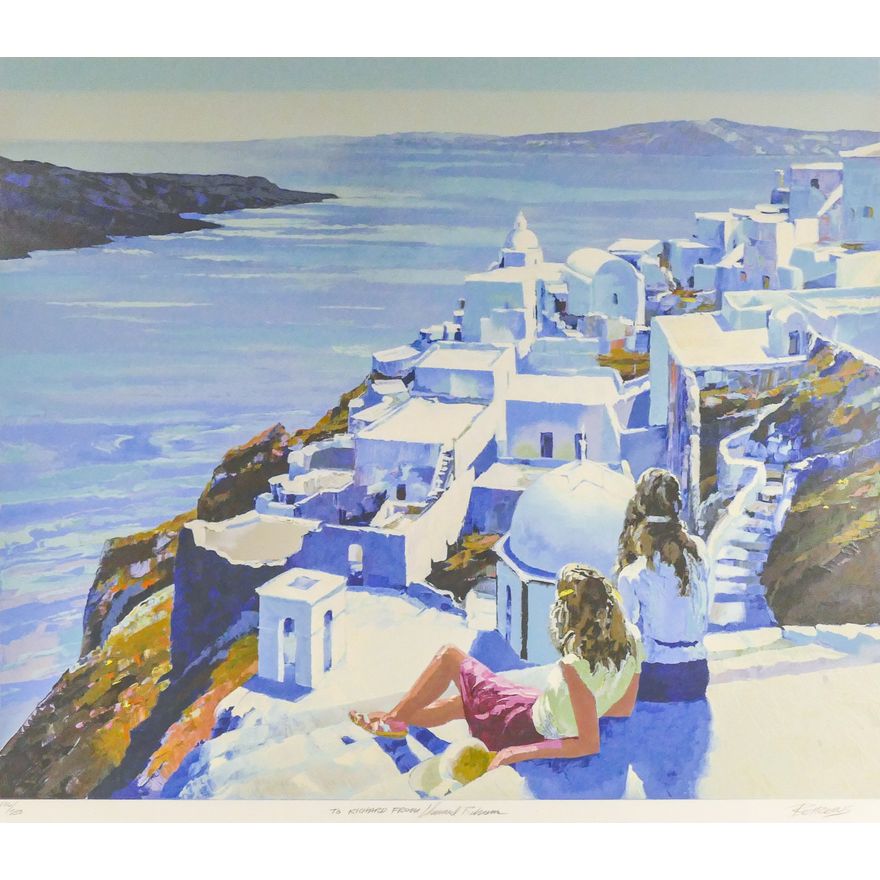 Howard Behrens ''Seasisde Town View'' Color Serigraph