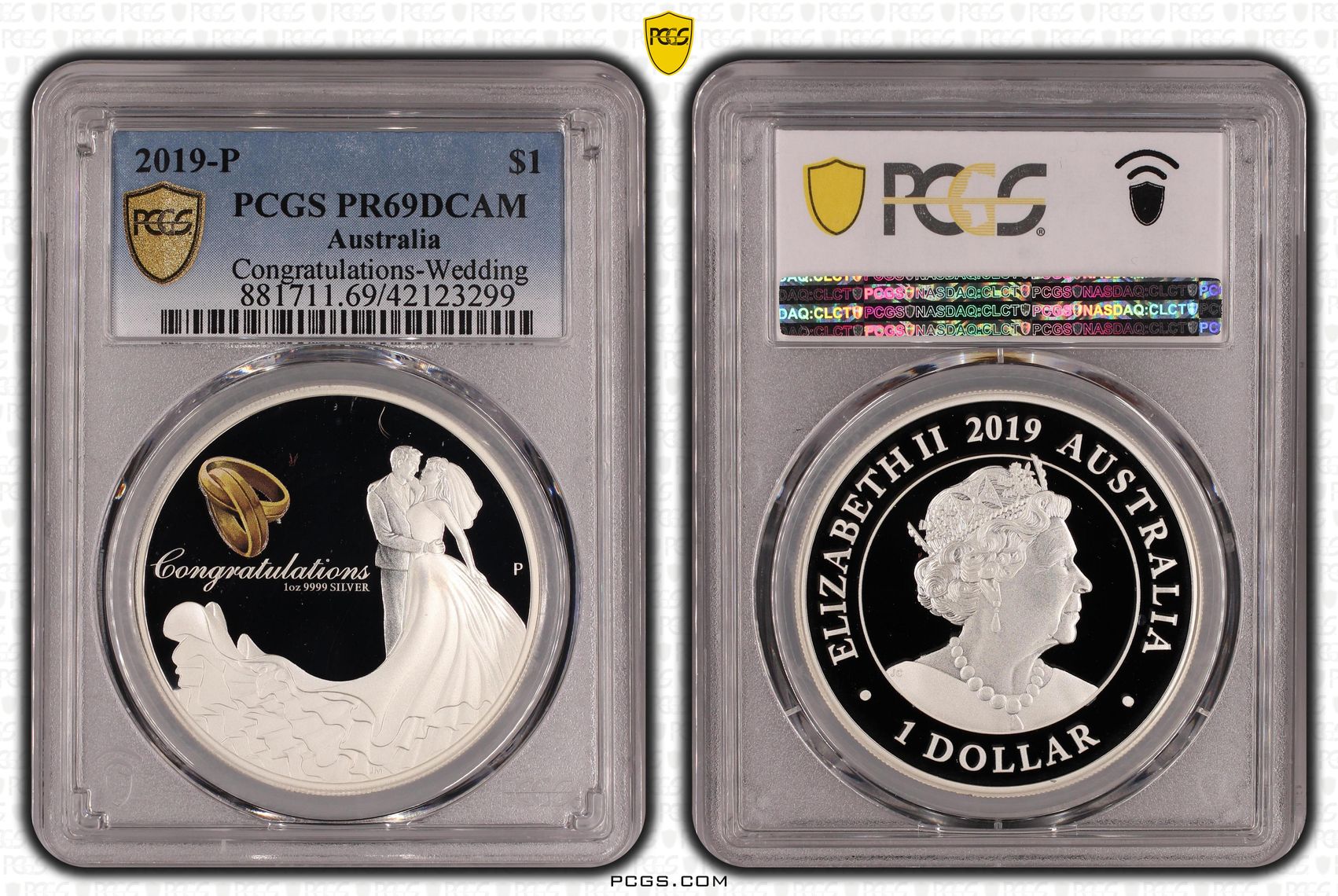 Congratulations-Wedding, POP 3/0, One Dollar, 2019-P, PCGS PR69DCAM