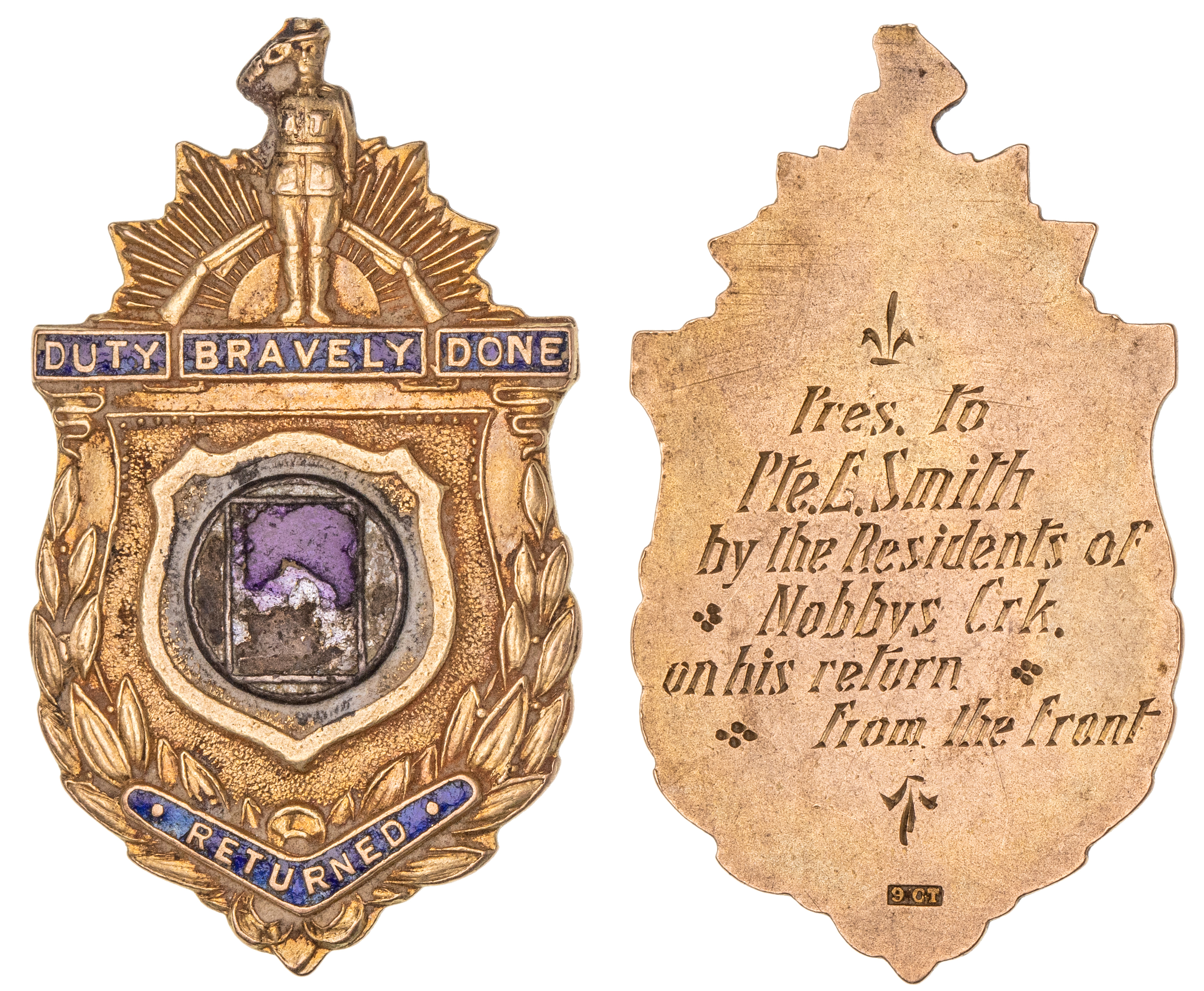 279 · Nobby's Creek, NSW, Gold Returned from the Front Medal, WWI, EF